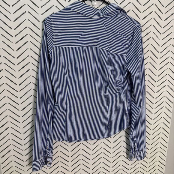 Hollister Button Down Long Sleeve Shirt Blue White Stripe Women’s Sz Large - Picture 2 of 8